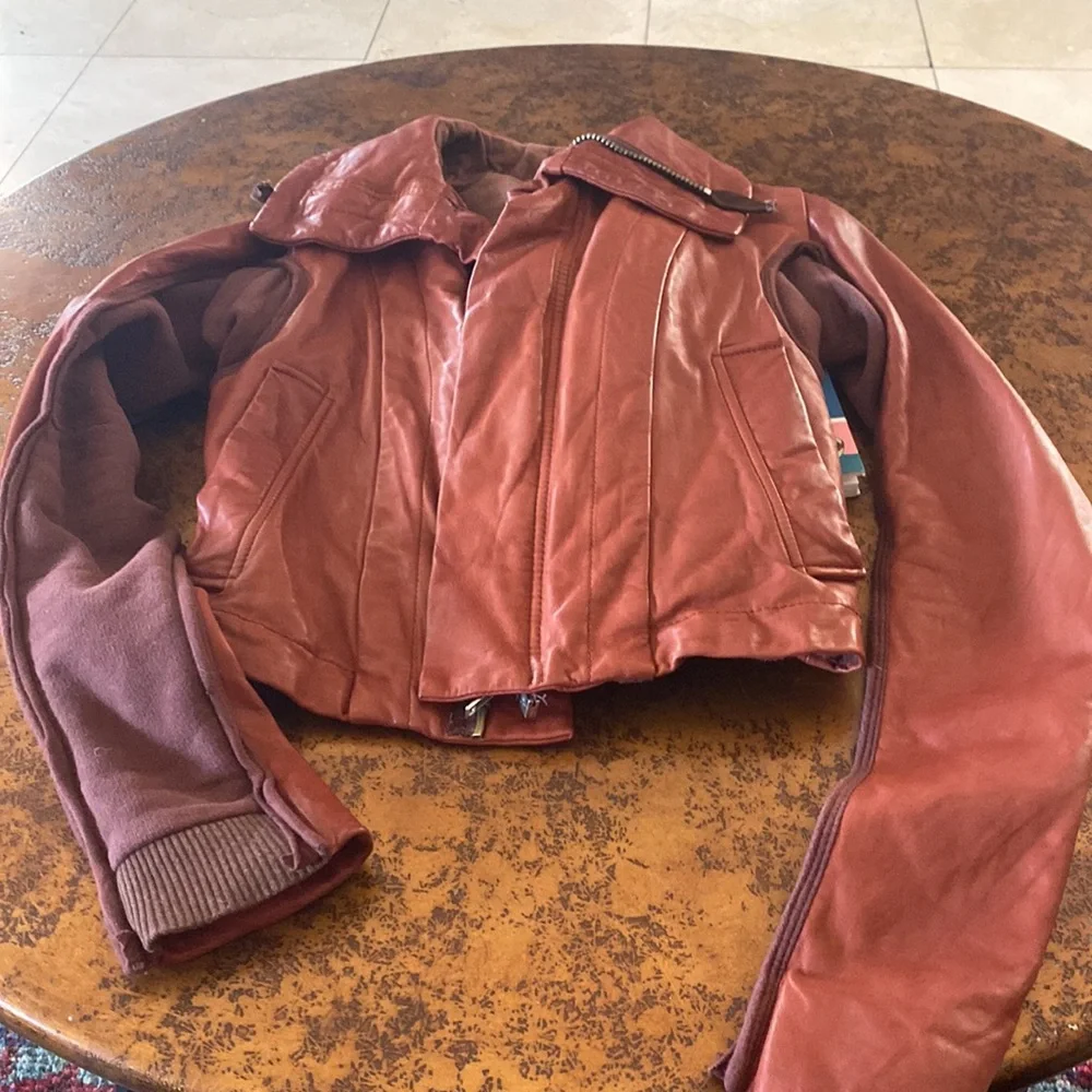 Rick Owens knit and leather bikers jacket blood 🩸 red 42/S - Picture 5 of 16